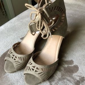 Nude lace up wedges